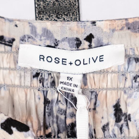 Rose & Olive Women's Textured Tunic Top 1X Lightweight Flowy Abstract Blue Peach - Picture 7 of 7